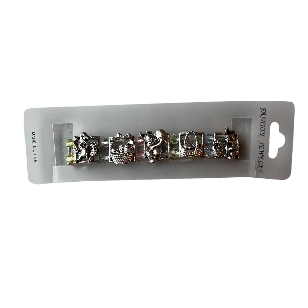 New Easter silver bracelet with bunnies, baskets,  and eggs